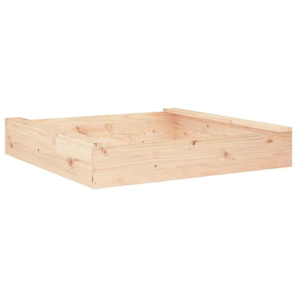 Wooden Sandbox Square Solid Pine Wood Outdoor Play with 2 Seat Boards Brown
