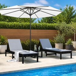 Sun Loungers 2 pcs Black Solid Wood Outdoor Garden Patio Reclining Chair