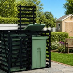 Wheelie Bin Storage Extension Black Solid Pine Wood Outdoor Garden Waste