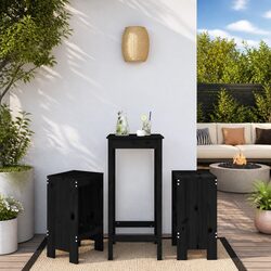 Wooden Bar Stools 2 Pieces Black Outdoor Seating Footrest High Chair Patio