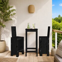 Wooden Bar Stools 2 Pieces Black Outdoor Seating Backrest Footrest Garden Patio