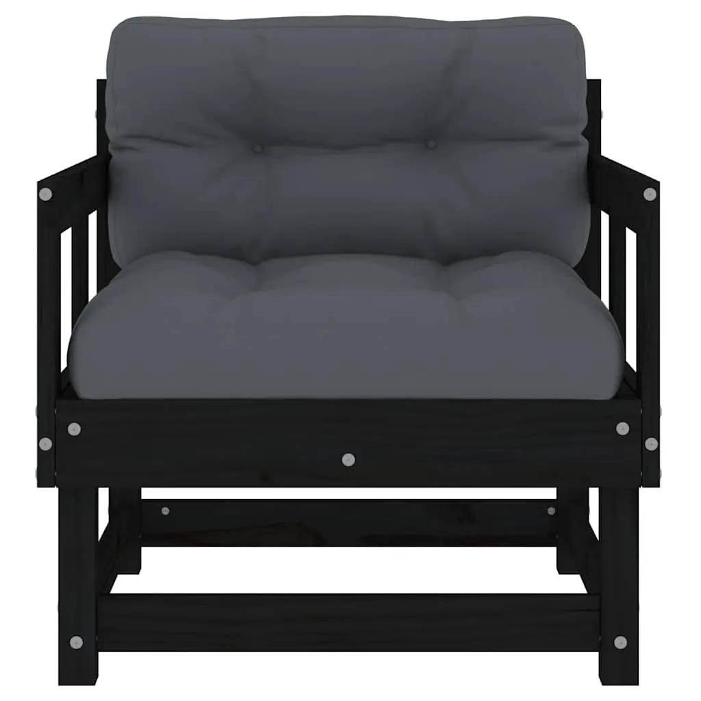 Garden Chairs with Cushions 2 pcs Black Solid Pine Wood Outdoor Seating Patio Lounge Set
