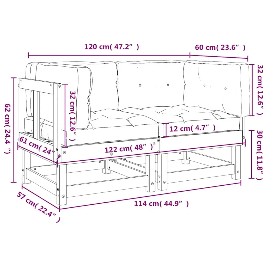 Outdoor Corner Sofas with Cushions 2 Pieces Solid Wood Garden Sectional Seating