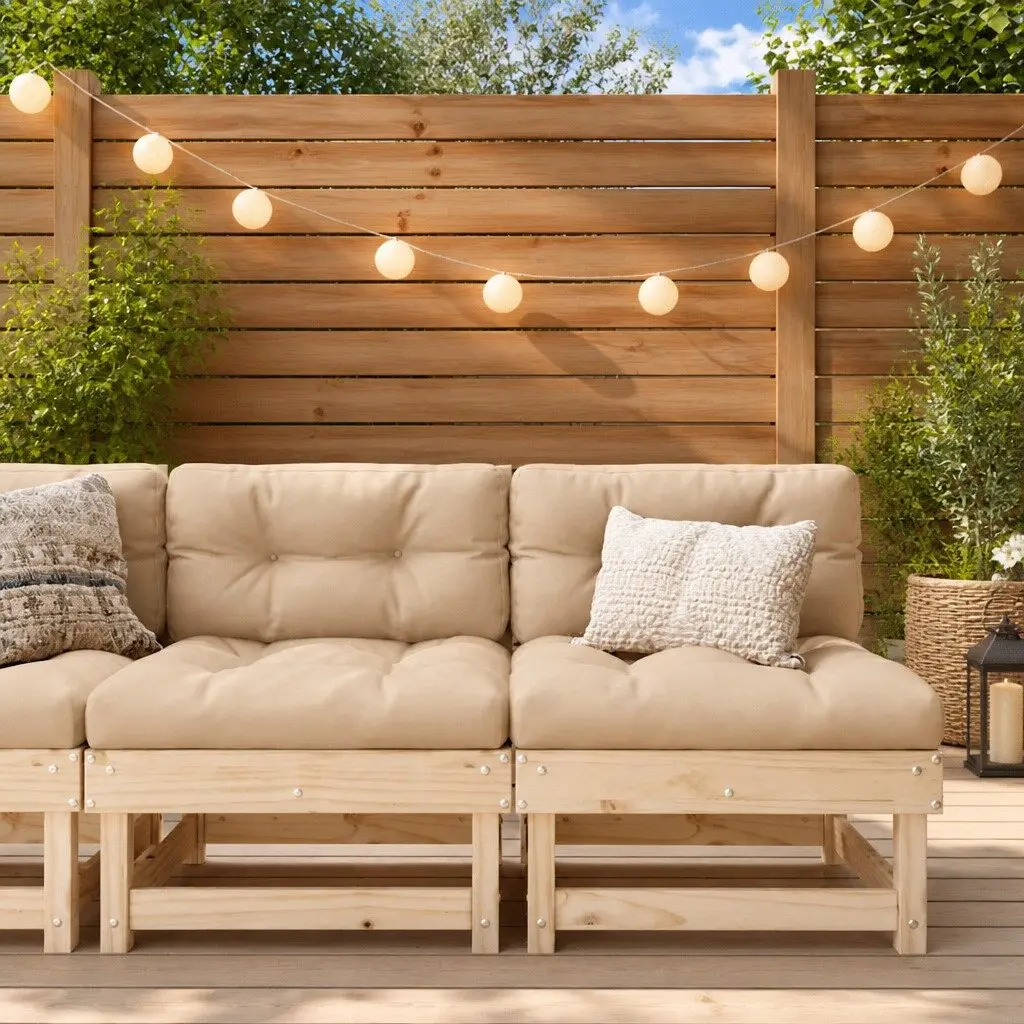 Outdoor Middle Sofas with Cushions 2 pcs Solid Pine Wood Brown