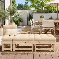 Outdoor Garden Footstools with Cushions Set of 2 Solid Wood Pine Brown