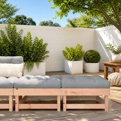 Outdoor Garden Footstools with Cushions 2pc Set Wooden Patio Furniture