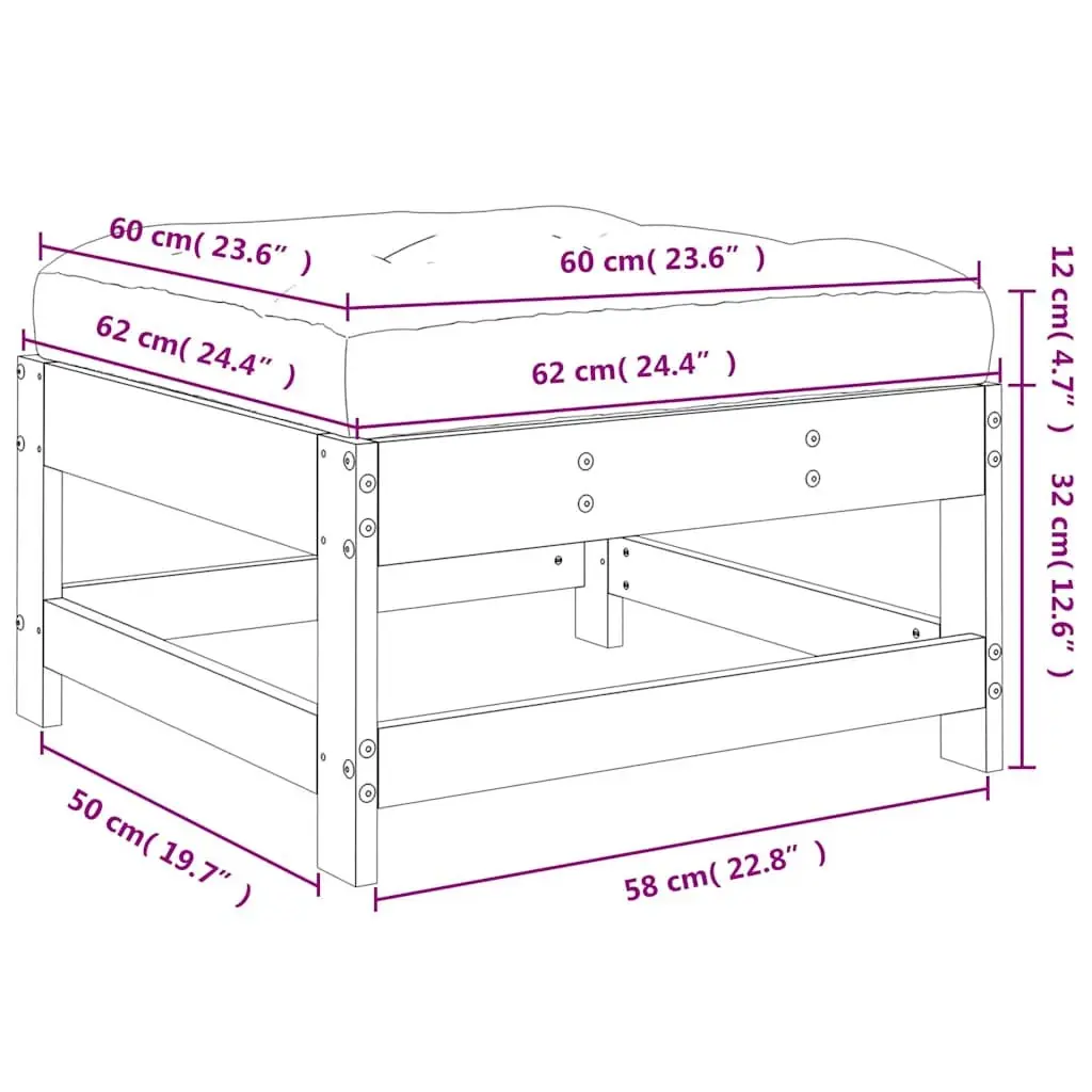 Garden Footstool with Cushion Black Solid Wood Pine Outdoor Seating Patio