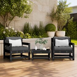 Outdoor Garden Chairs with Cushions 2 Pcs Black Wooden Patio Seating Set