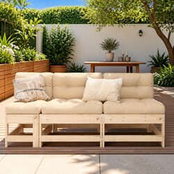 Outdoor Middle Sectional Sofa 2pc Set Garden Patio Furniture Wooden Modular