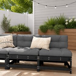 Outdoor Middle Sectional Sofa with Cushions 2 pcs Black Pine Garden Seating