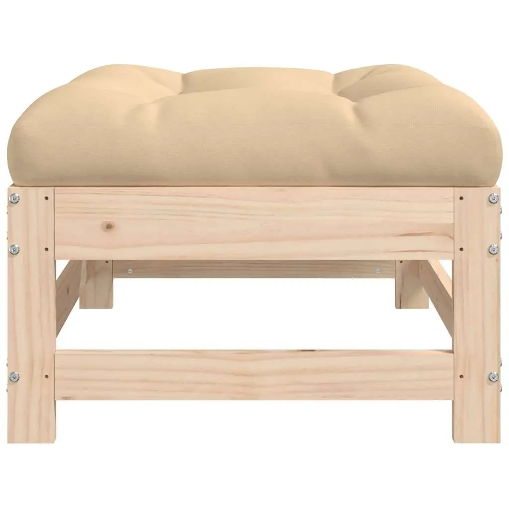 Garden Footstools Wooden with Cushions 2pcs Outdoor Seating Brown