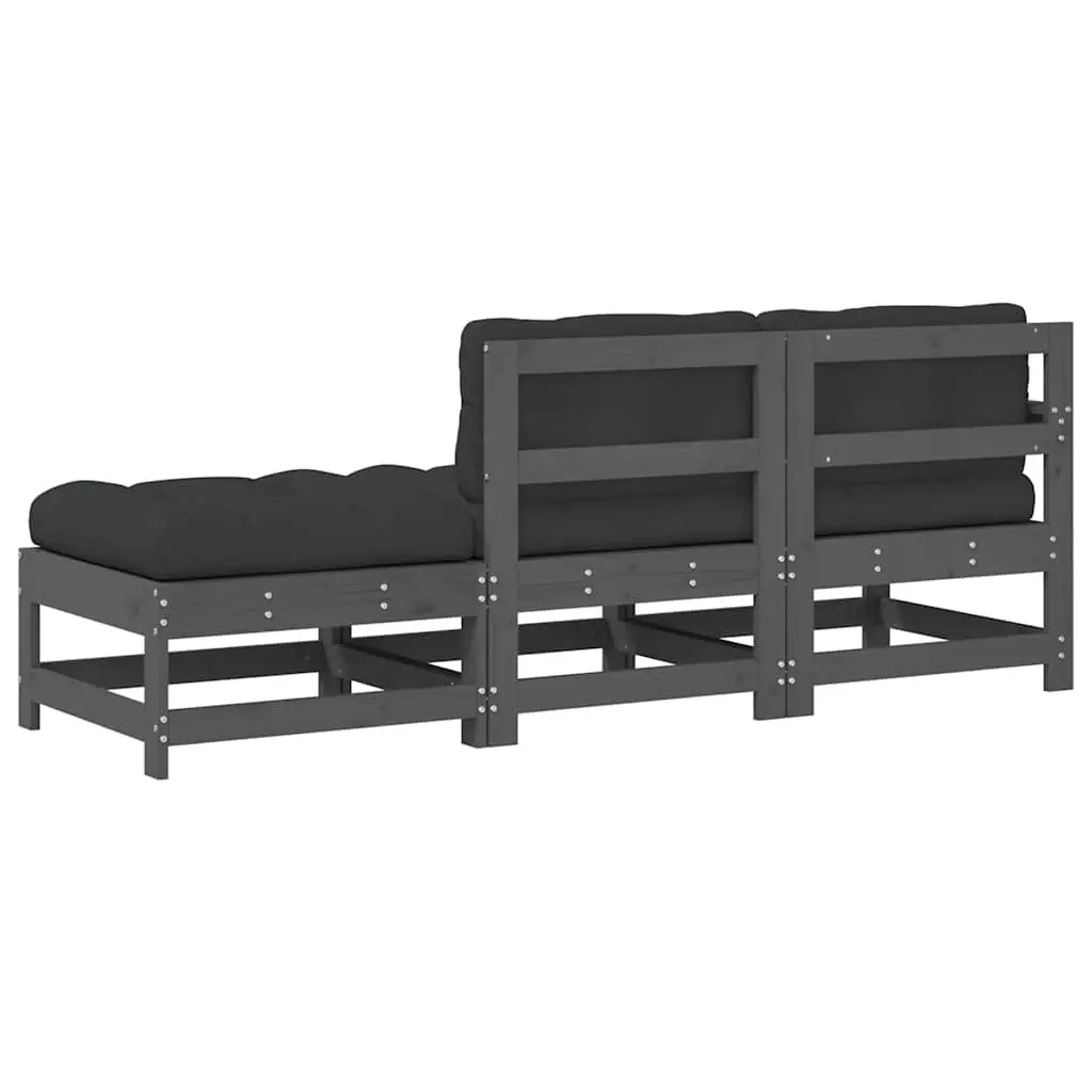 3 Piece Garden Lounge Set Outdoor Sectional Sofa with Cushions Grey Wood