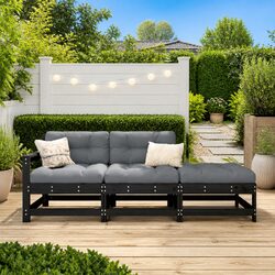 Outdoor Sectional Sofa Set 3 Piece Garden Lounge Seating with Cushions Black