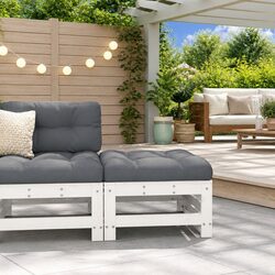 Outdoor Garden Footstool with Cushion White Pine Wood Slatted Patio Seating