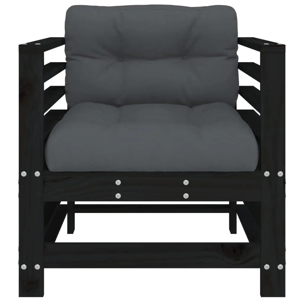 Outdoor Garden Chairs with Cushions 2 pcs Black Wood