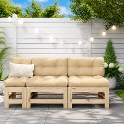 Outdoor Middle Sectional Sofas 2 pcs Solid Wood Pine with Cushions Garden Patio