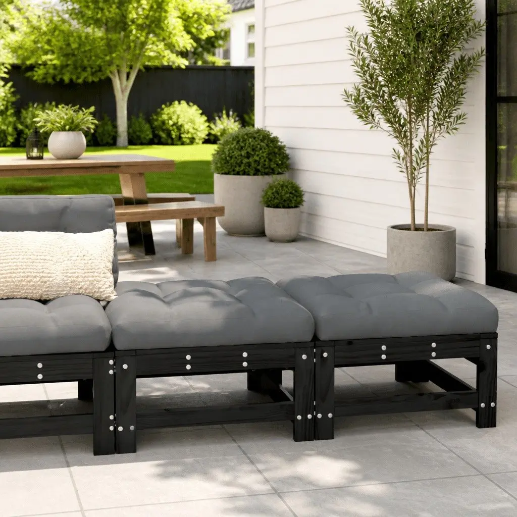 Outdoor Footstools Solid Wood Cushions 2 Pieces Black