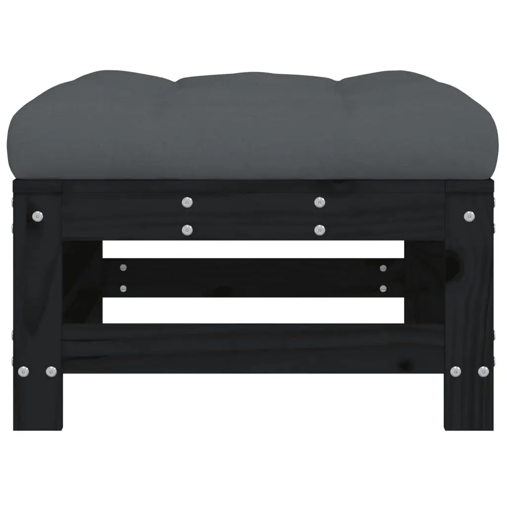 Outdoor Footstools Solid Wood Cushions 2 Pieces Black