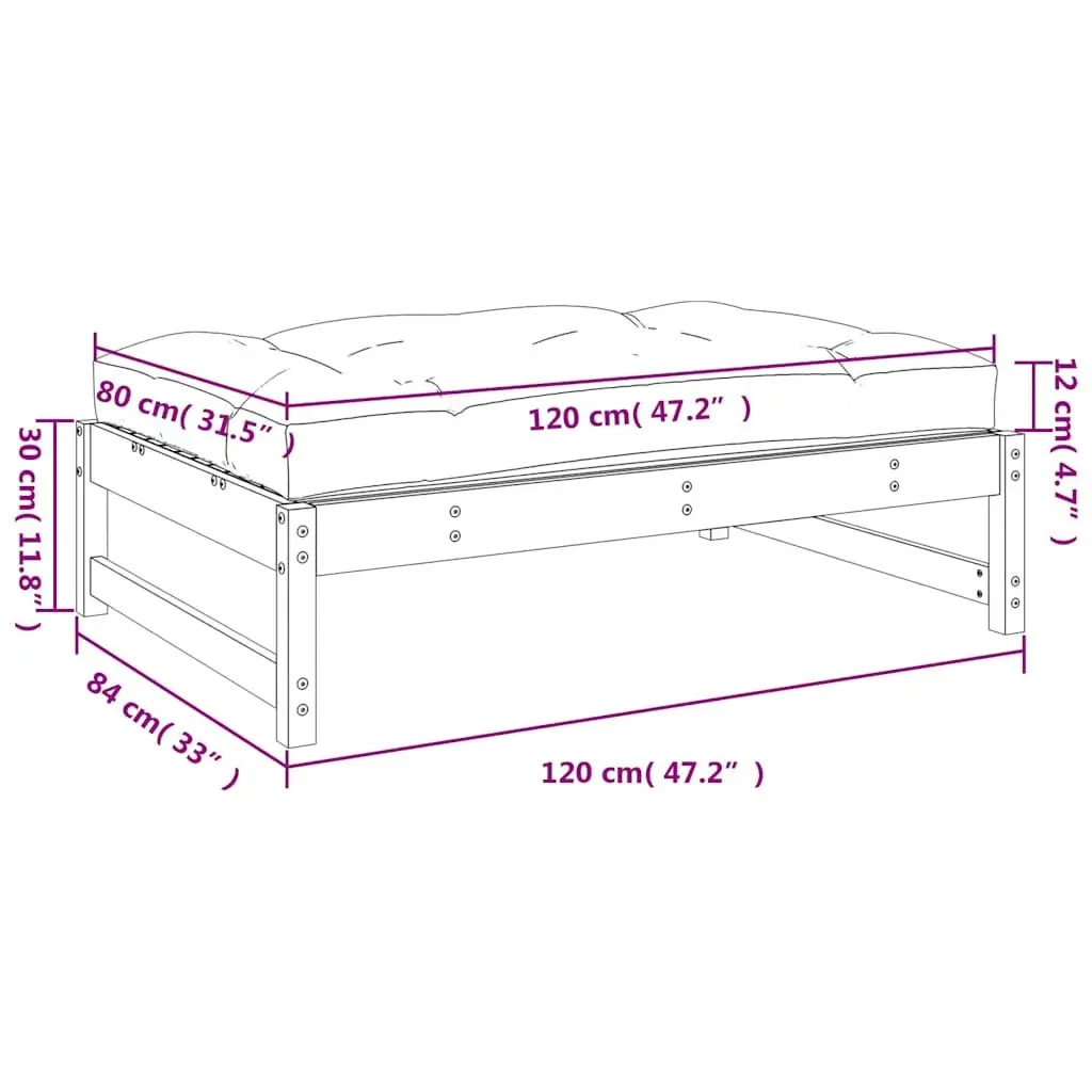 Garden Footstool Outdoor Sectional Sofa Unit Slatted Wood Patio Seating 120x80cm