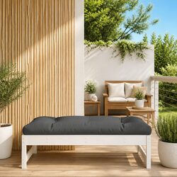 Outdoor Garden Footstool White Solid Wood Pine Slatted Design Patio Furniture