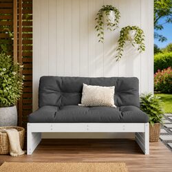 Outdoor Middle Sofa Section White Solid Pine Wood Garden Patio Seating Modular