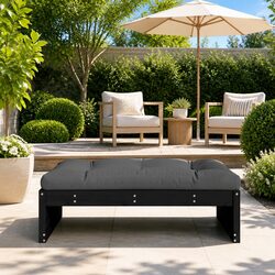 Garden Footstool Ottoman Black 120x80cm Solid Pine Wood Slatted Outdoor Patio
