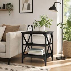 End Table Black Storage Side Table Living Room Accent Furniture Engineered Wood