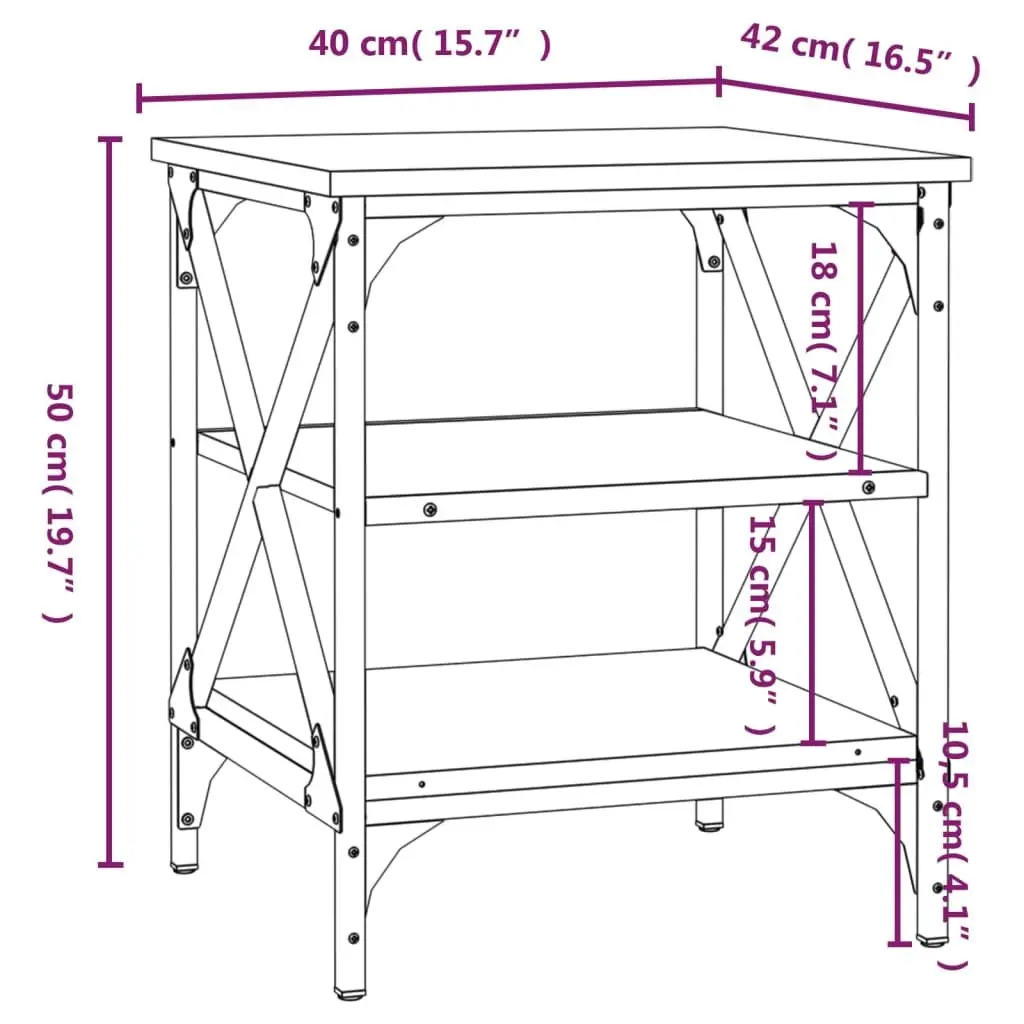 Side Table Engineered Wood Storage Grey 40 x 42 x 50 cm