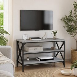 TV Cabinet Grey Sonoma Engineered Wood Media Storage Unit Industrial Design End
