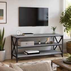 TV Cabinet Grey Engineered Wood Media Storage Unit Industrial Style End Table