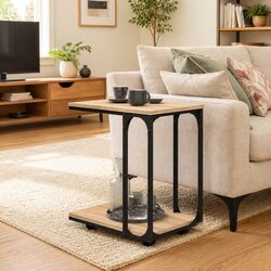 End Table with Wheels Engineered Wood Storage Accent Side Table Brown C-Shape