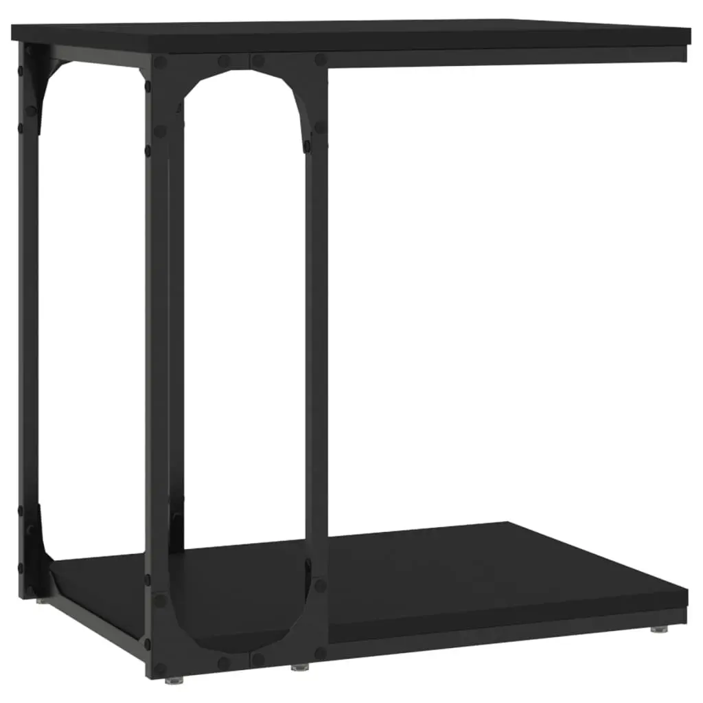 C-Shape Side Table Storage Engineered Wood Steel Frame Black