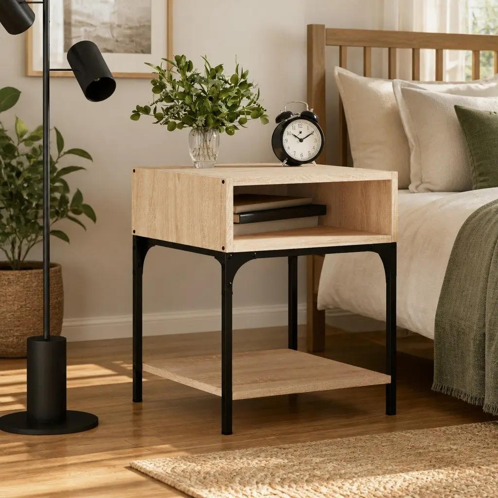 Bedside Table Engineered Wood Storage Cabinet Brown