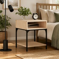 Bedside Table Sonoma Oak Brown Engineered Wood Nightstand Storage Cabinet