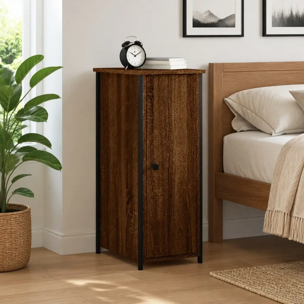 Bedside Cabinet Industrial Style Engineered Wood Brown Oak 32x42x80cm