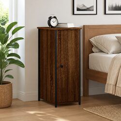 Bedside Cabinet Brown Oak 32x42x80cm Engineered Wood Industrial Style Storage