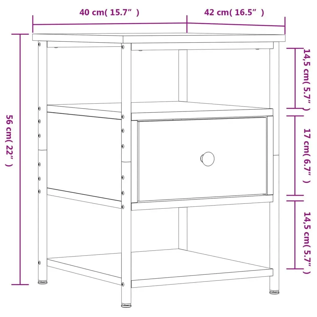 Bedside Cabinet Compact Storage 40x42x56 cm Black 2 Piece