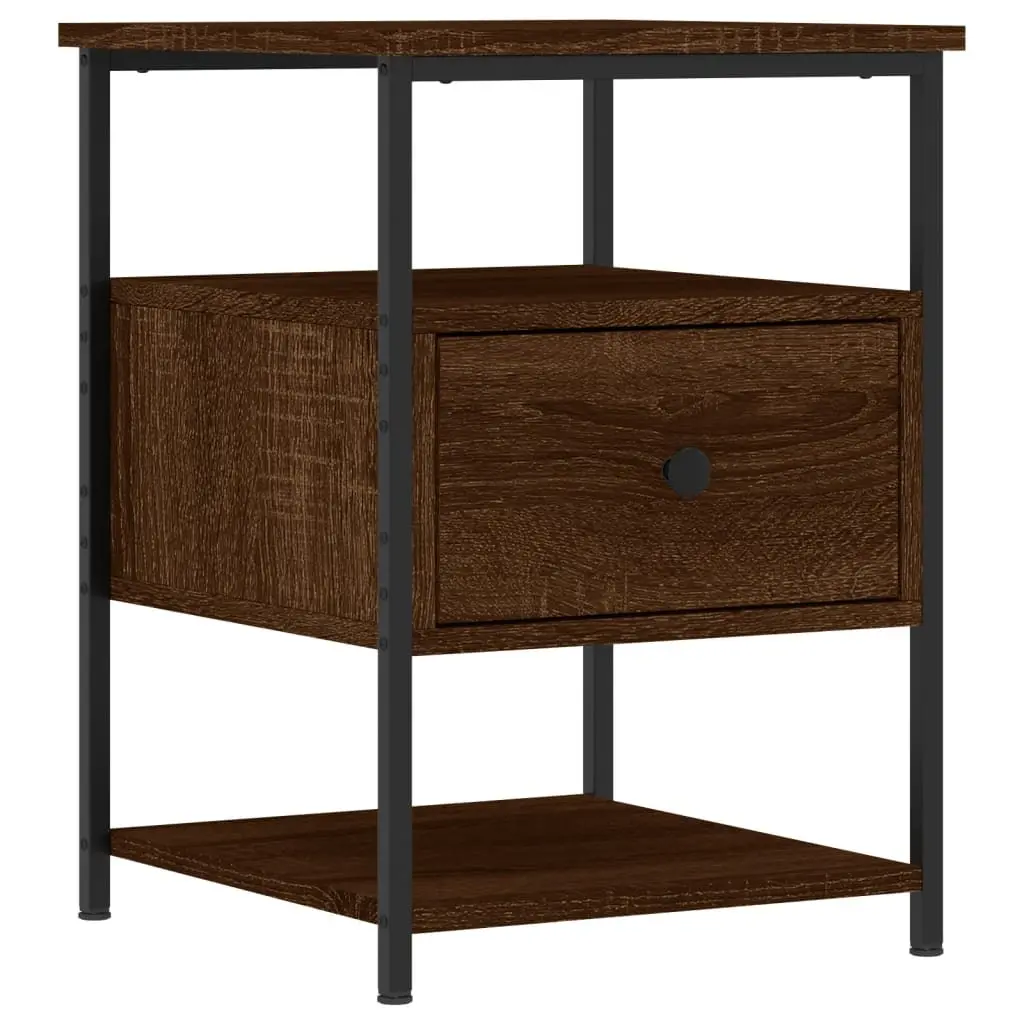 Bedside Cabinets 2pcs Engineered Wood Iron Frame Brown Oak 40x42x56cm Storage Bedroom Side Table