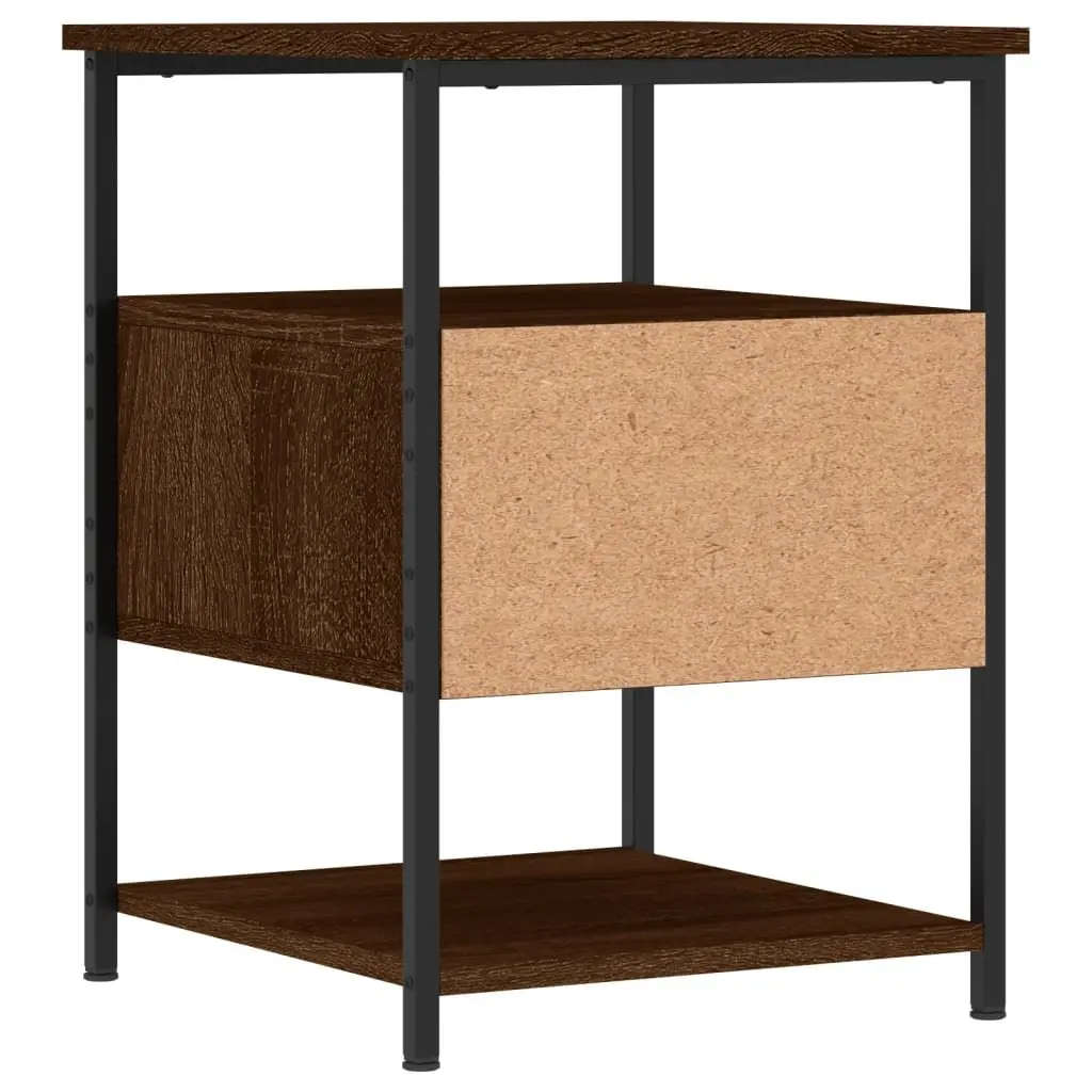 Bedside Cabinets 2pcs Engineered Wood Iron Frame Brown Oak 40x42x56cm Storage Bedroom Side Table