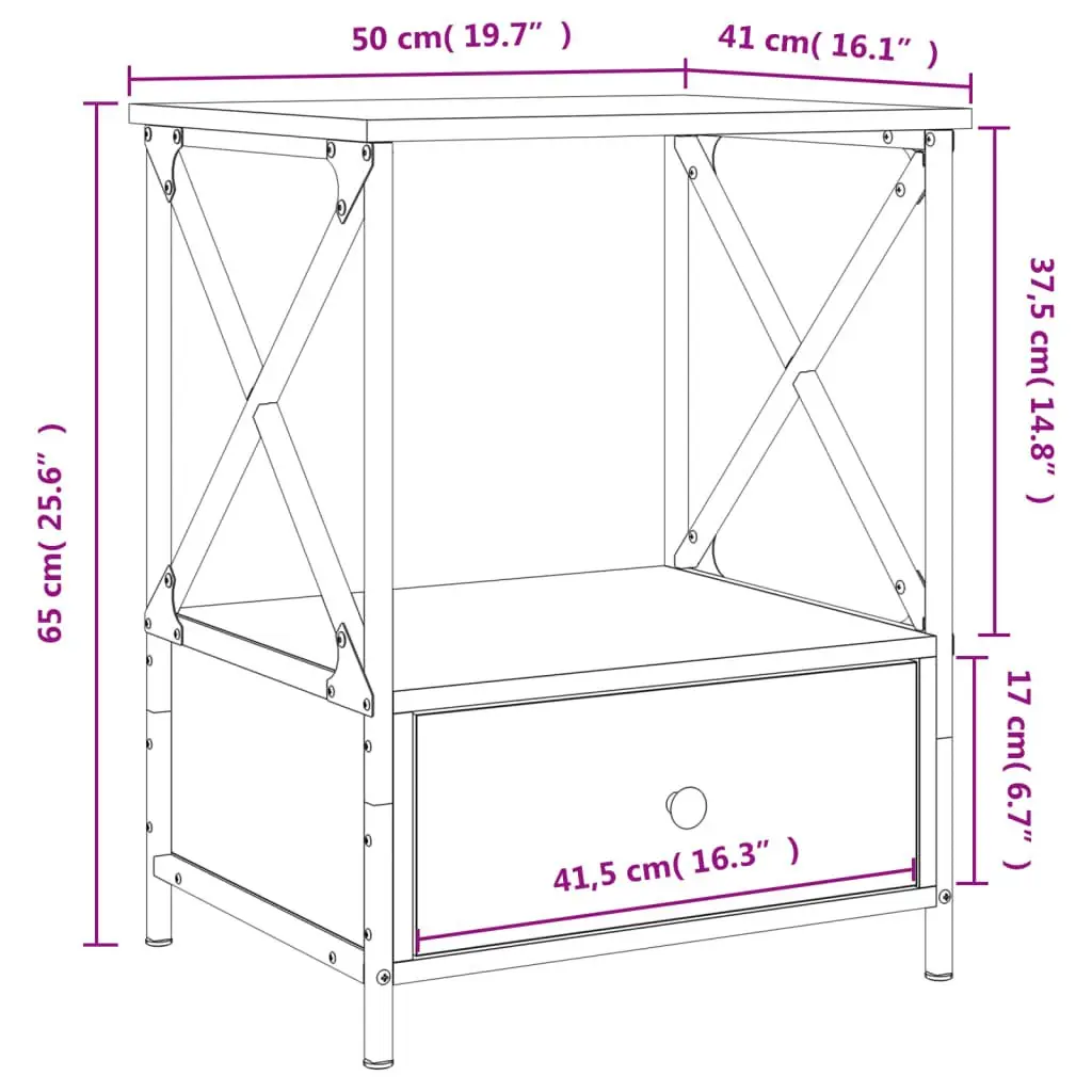 Bedside Tables Industrial Style Storage Brown 2 Piece Set