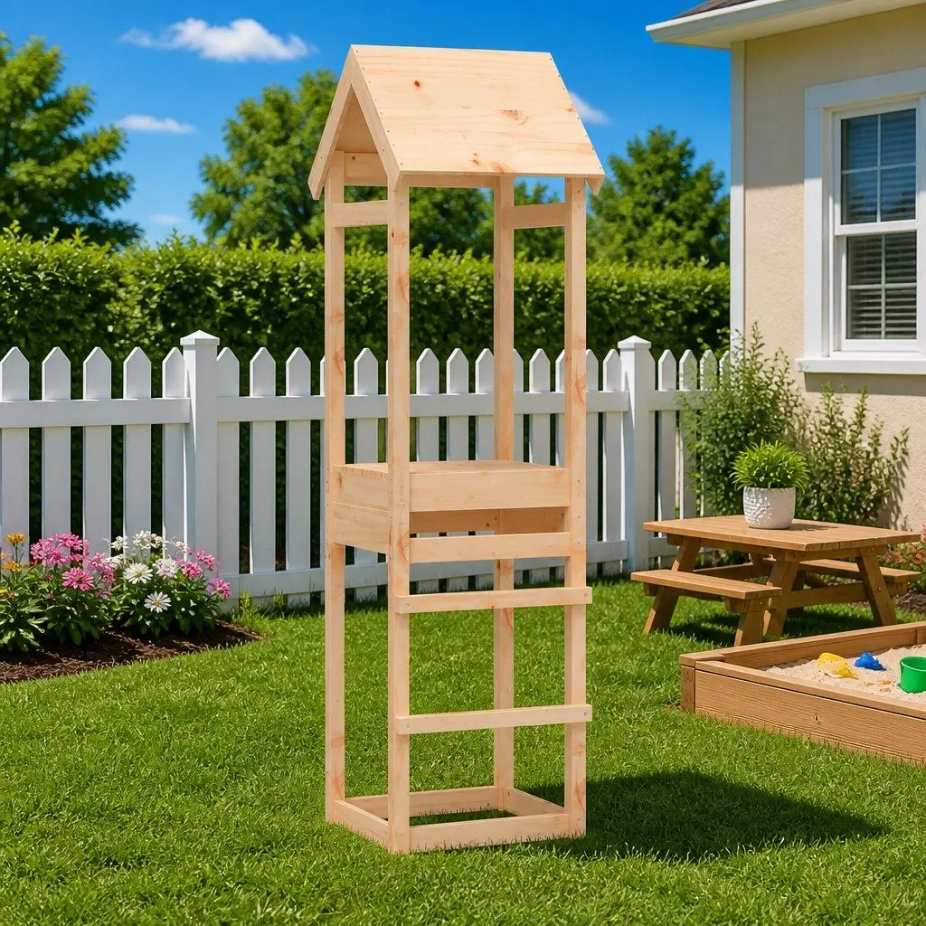Wooden Play Tower Outdoor Playhouse 53x46.5x194cm Solid Douglas Wood Brown
