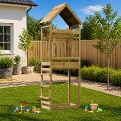 Wooden Outdoor Play Tower Backyard Playhouse Garden Climbing Structure Kids