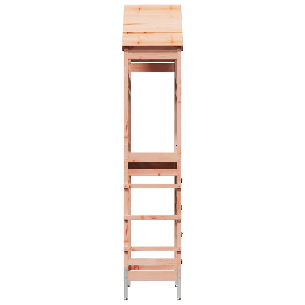 Outdoor Play Tower Wooden Climbing Frame Shaded Roof Brown