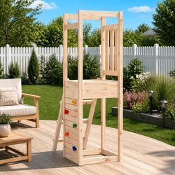 Wooden Outdoor Playset with Rockwall Ladder Brown Garden Play Equipment