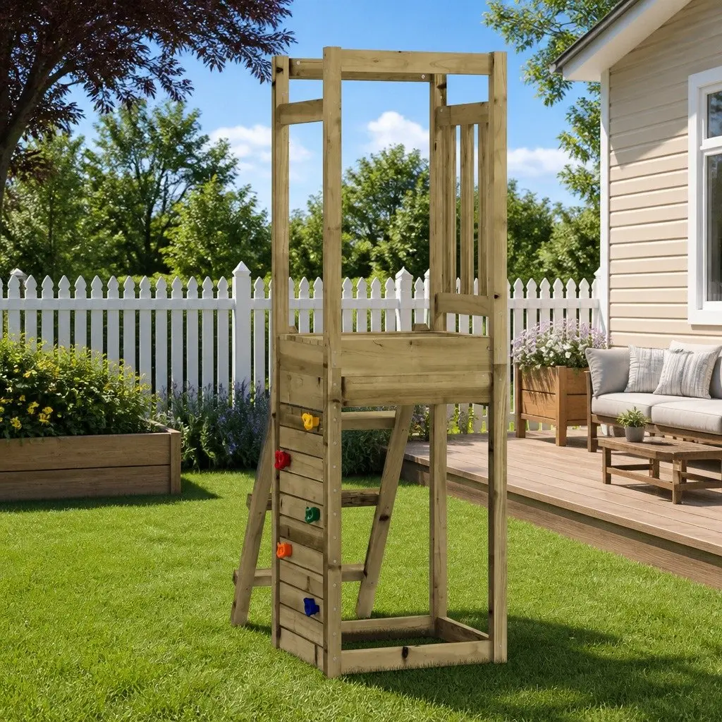 Wooden Outdoor Playset with Rockwall Ladder Brown