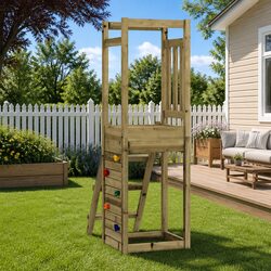 Wooden Outdoor Playset with Rockwall Ladder Garden Play Equipment Brown