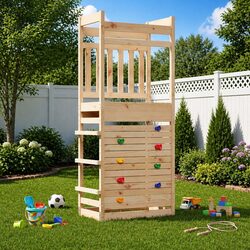 Outdoor Play Tower Wooden Backyard Playset Natural Garden Climbing Equipment