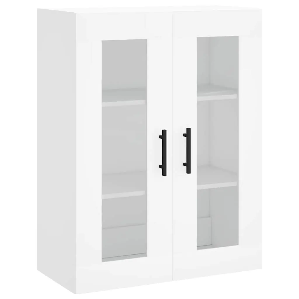 Wall Mounted Cabinet White Storage Hanging Cupboard Glass Door Engineered Wood