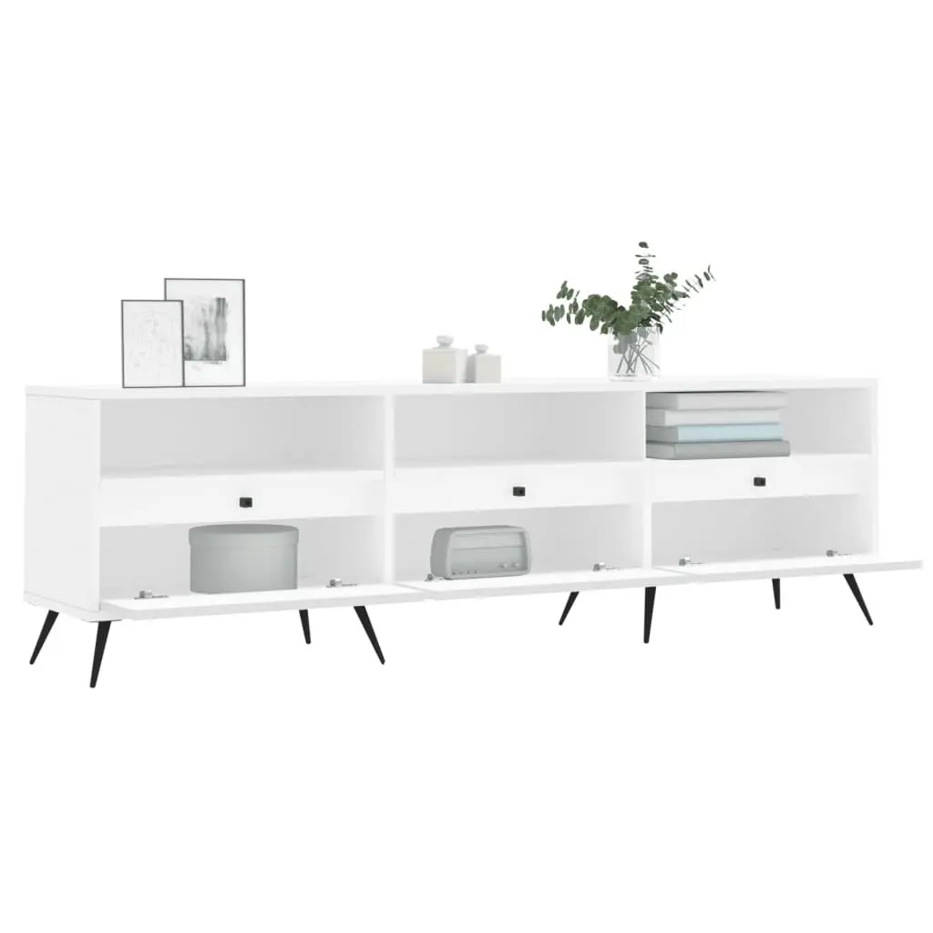 TV Cabinet Engineered Wood 150x30x44.5 cm White Storage Unit with 6 Compartments