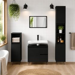 Bathroom Cabinet Black 30x30x190 cm Storage Furniture with Doors Shelves